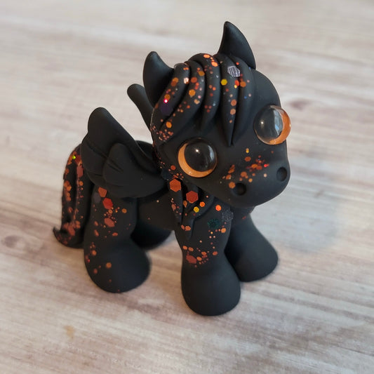 Dark Glitter Pegasus “Ash”, Handmade Clay Pegasus