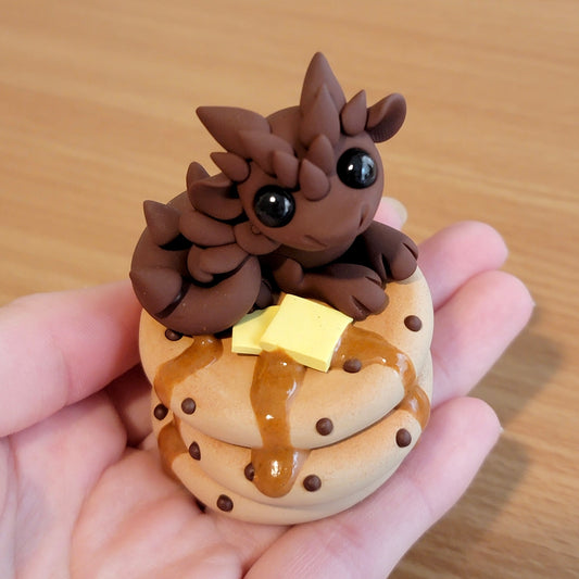 Mini Chocolate Chip Pancake Dragon, Handmade Clay Dragon
