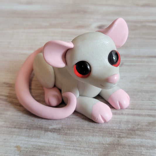 Albino Rat “Ghost”, Handmade Clay Rat