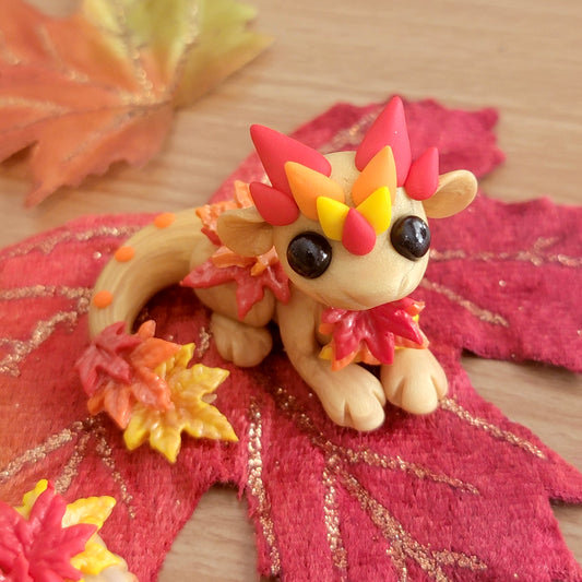 Mini Fall Leaves Dragon, Handmade Clay Dragon