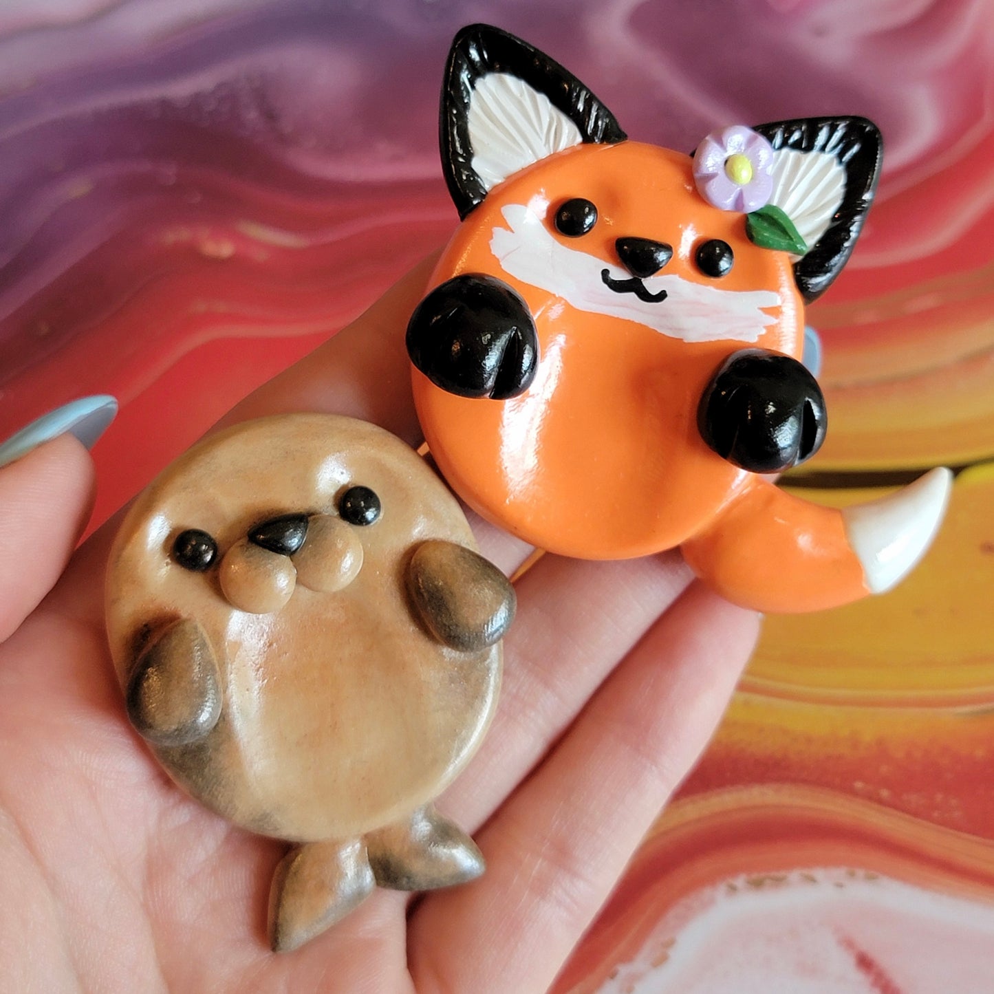 Fox and Sea Lion Worry Stones, Clay Worry Stones