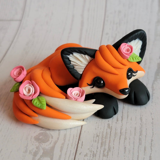 Cuddly Rose Fox “Strawberry”, Handmade Clay Fox