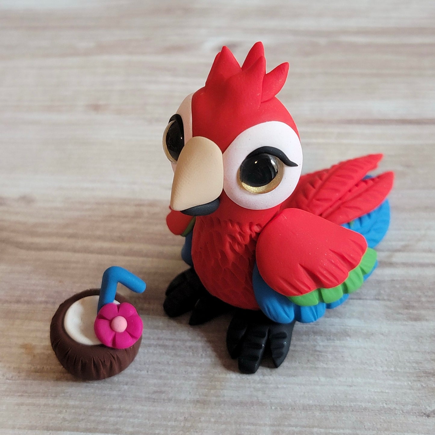 Red Parrot “Paradise”, Handmade Clay Parrot