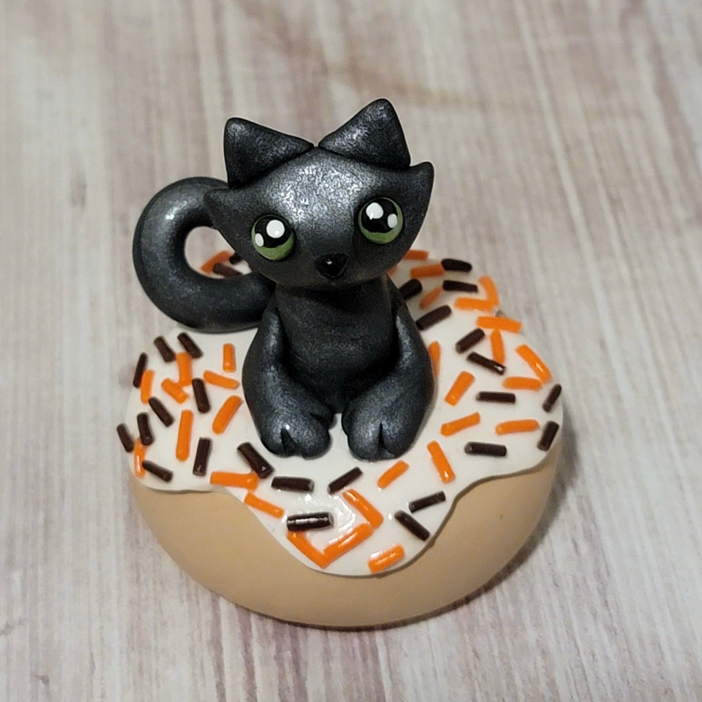Halloween Donut Kitty, Handmade Clay Cat