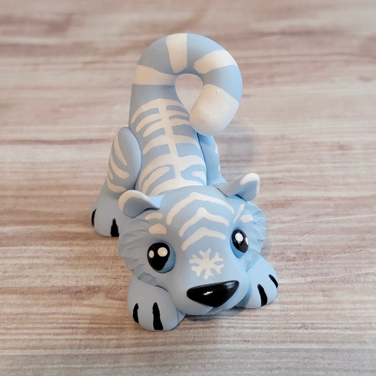 Playful Snowflake Tiger Cub #1, Handmade Clay Tiger
