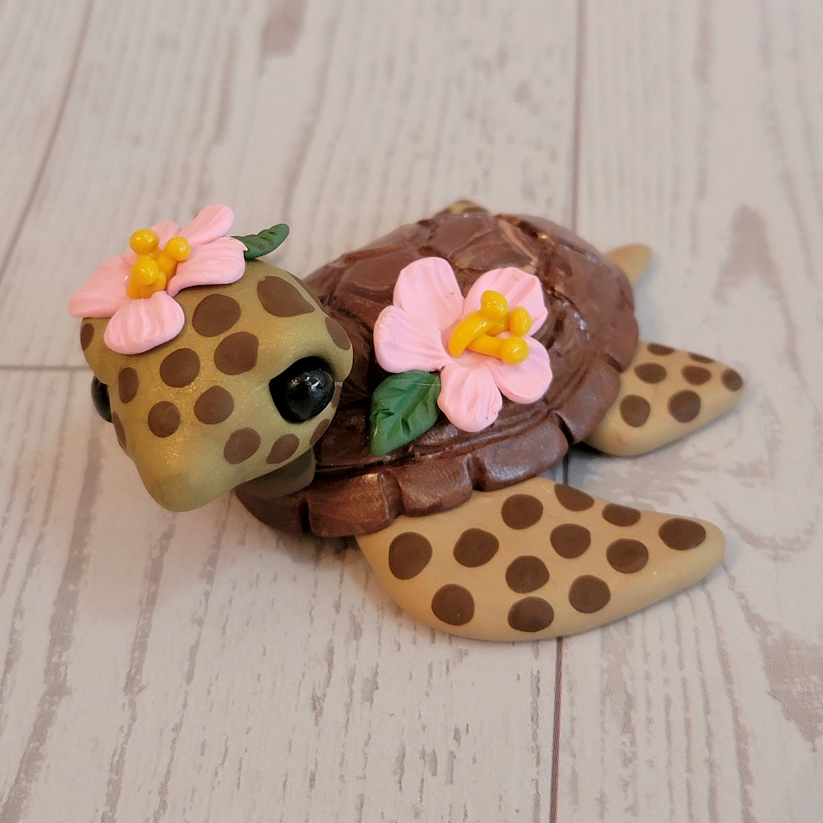 Jumbo-Sized Floral Sea Turtle “Rosemary”, Handmade Clay Turtle