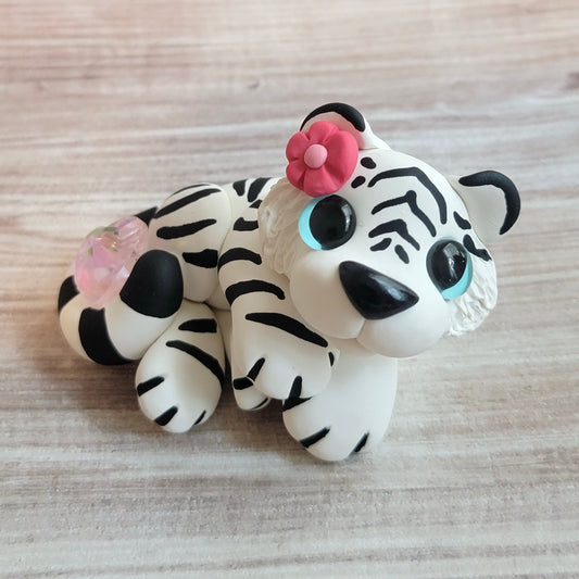 Heart Crystal Tiger “Delilah”, Handmade Clay Tiger