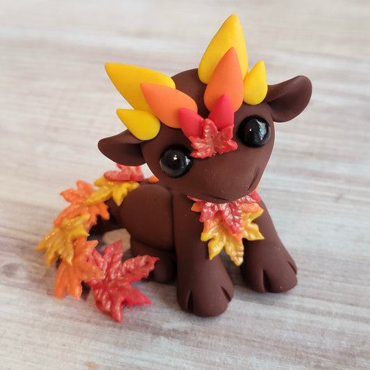 Fall Leaves Dragon “Harvest”, Handmade Clay Dragon