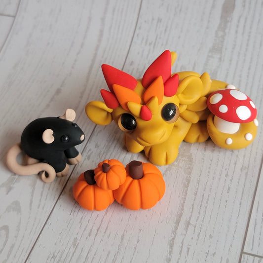 Dragon and Rat Pair, Handmade Clay Dragon