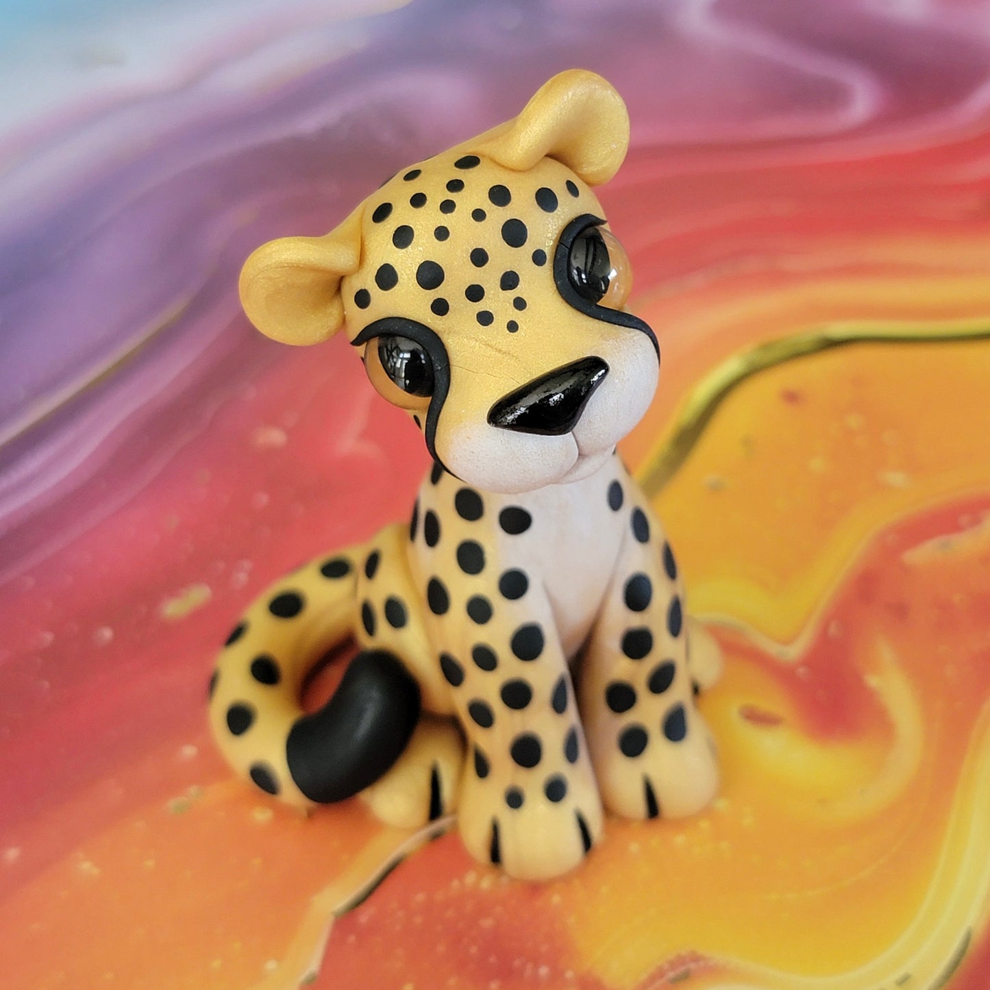 Gold Cheetah “Patches”, Handmade Clay Cheetah
