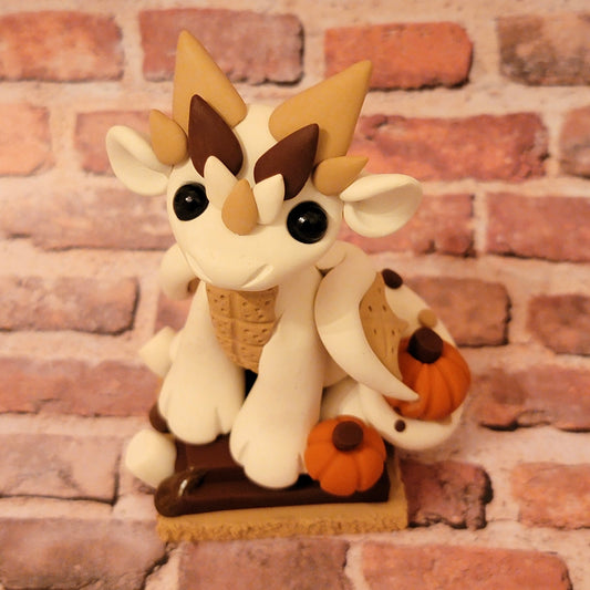 Pumpkin S’mores Dragon “October”, Handmade Clay Dragon