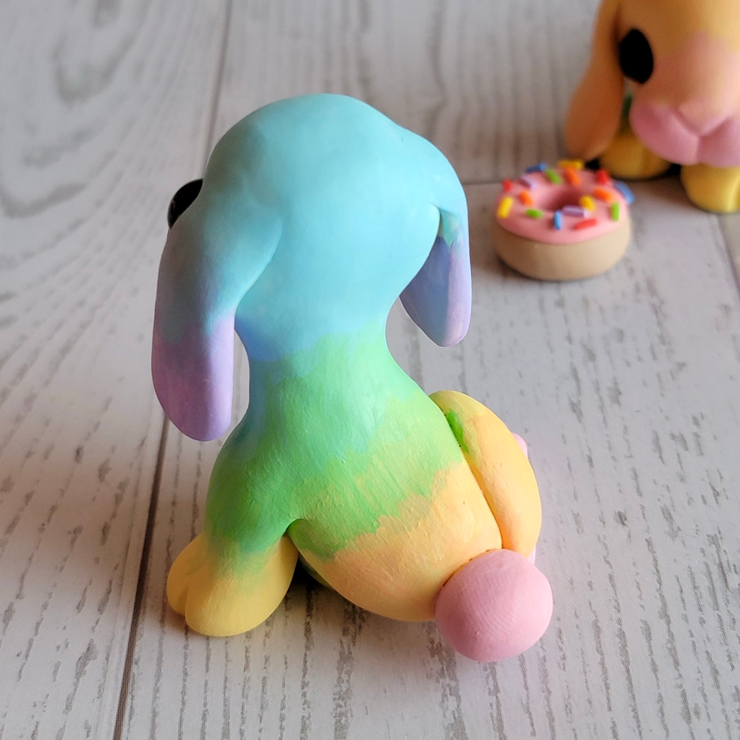 Pastel Rainbow Bunny “Starburst”, Handmade Clay Bunny