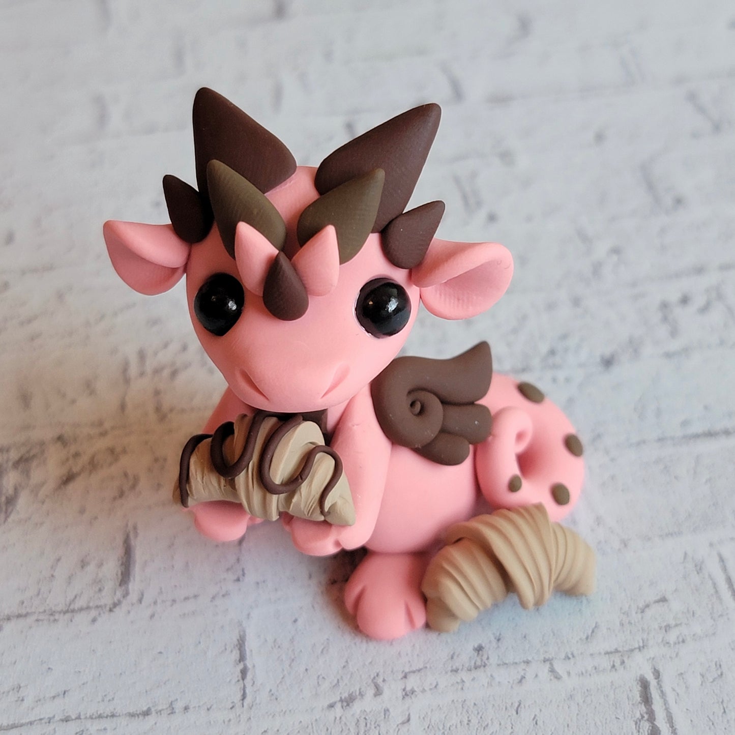 Croissant Dragon “Peony”, Handmade Clay Dragon