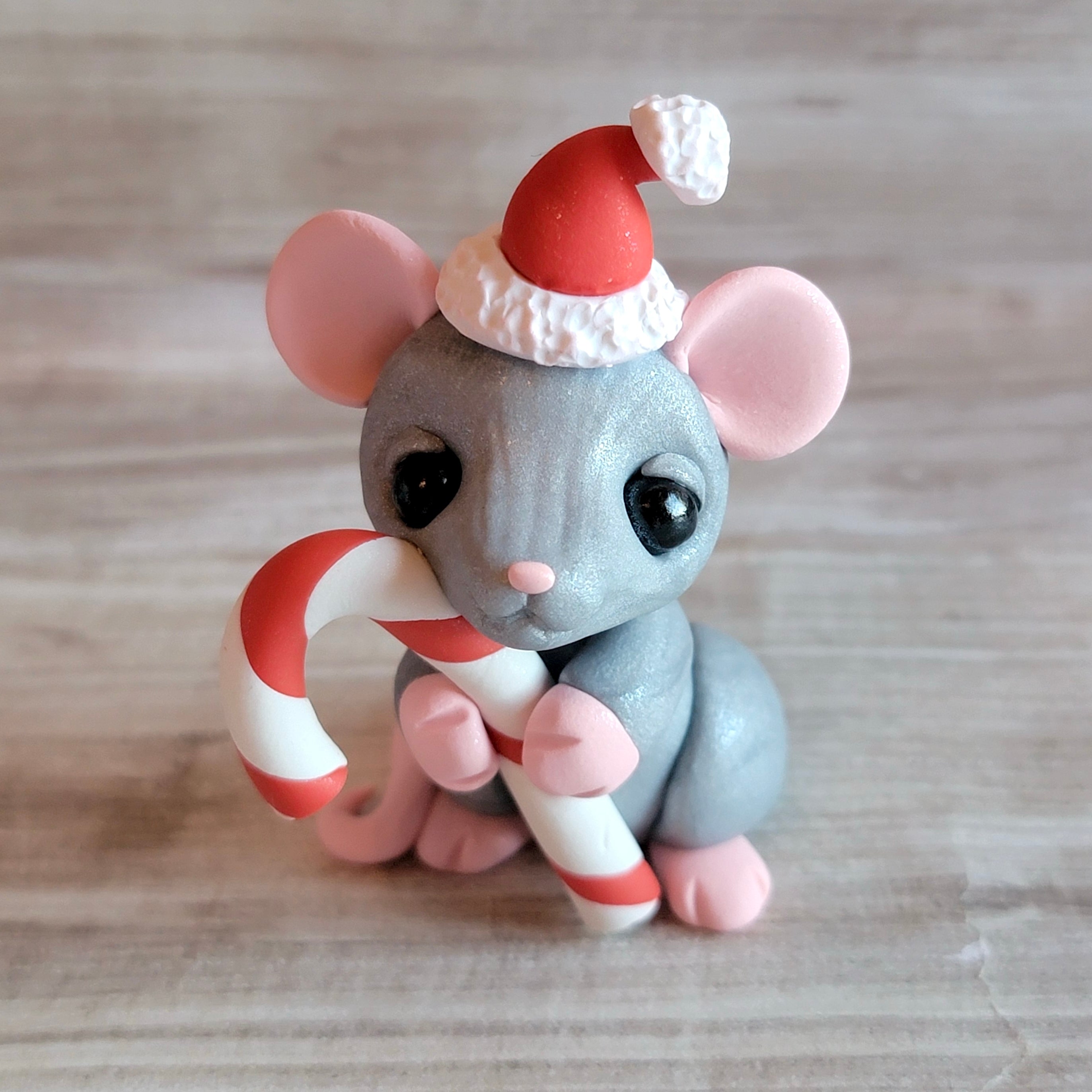 Candy Cane Mouse “Jingles”, Handmade Clay Mouse – My Sweet Critters