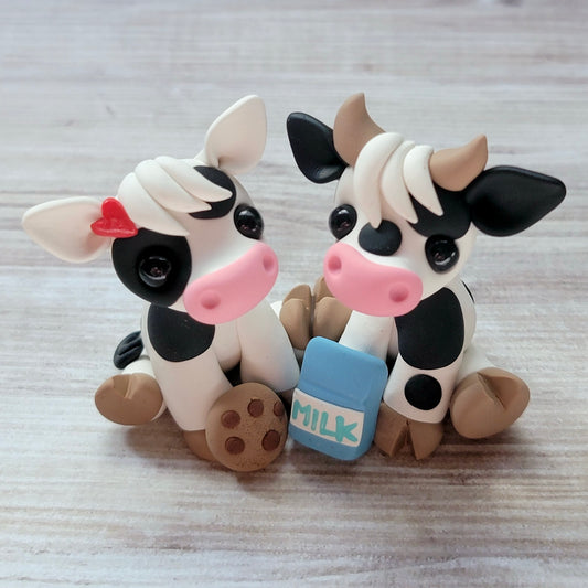 Valentine Cow Couple, Handmade Clay Cows