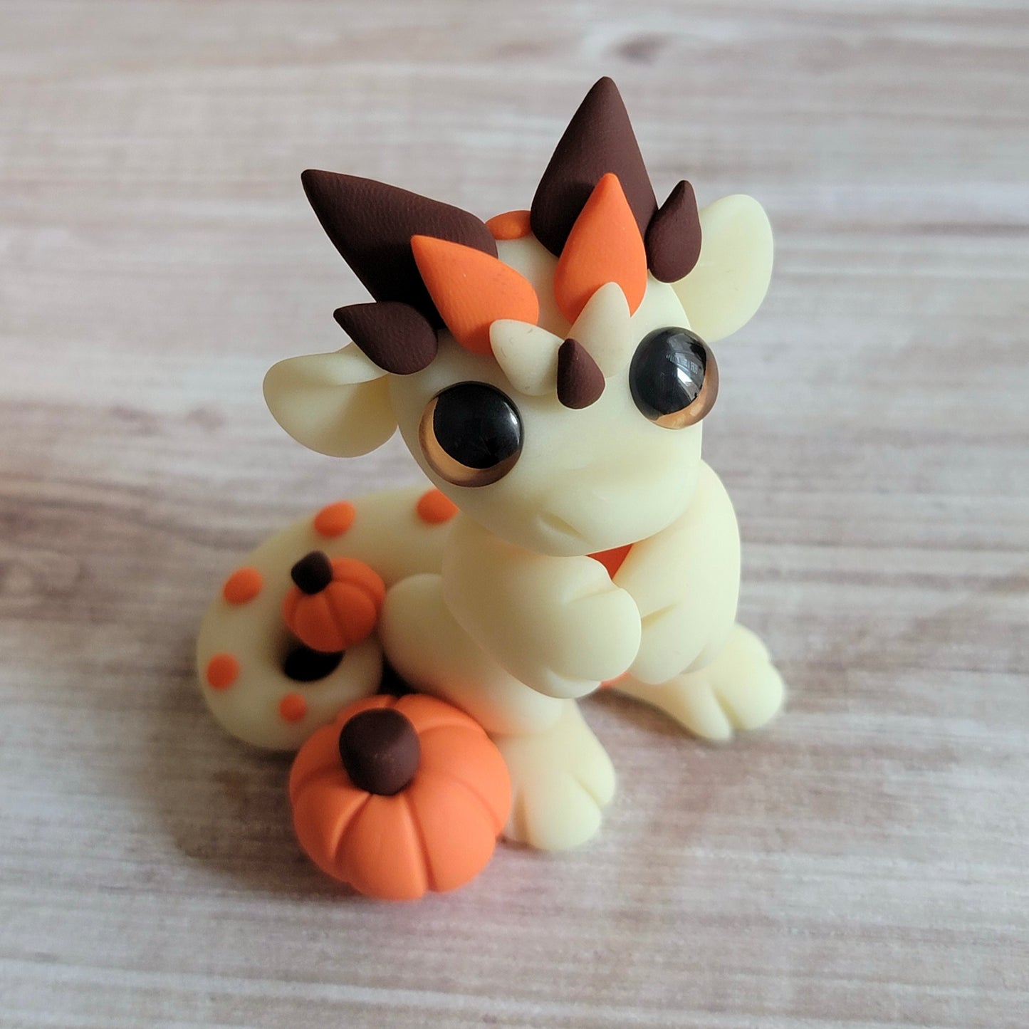 Glow in the Dark Pumpkin Dragon “Taffy”, Handmade Clay Dragon