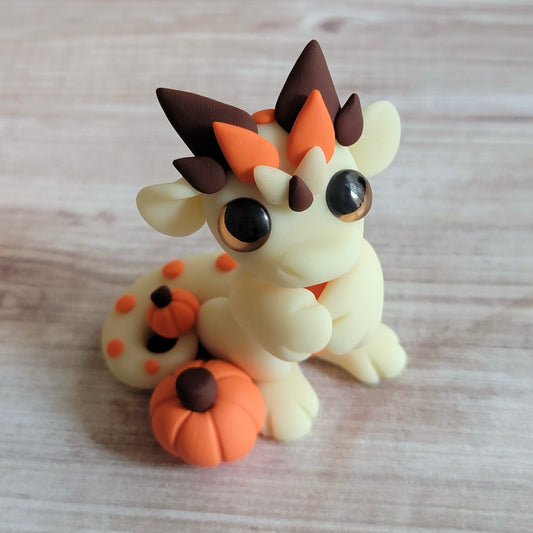 Glow in the Dark Pumpkin Dragon “Taffy”, Handmade Clay Dragon