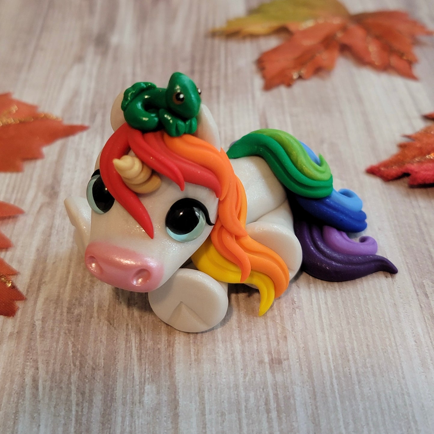 Rainbow Chameleon Unicorn “Prism”, Handmade Clay Unicorn