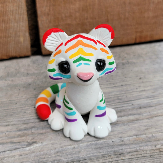 Rainbow Tiger Cub, Handmade Clay Tiger