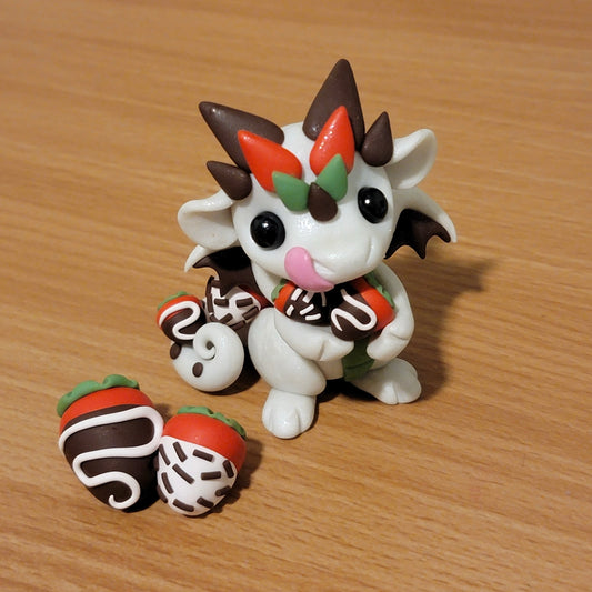 Chocolate Strawberry Dragon “Fresa”, Handmade Clay Dragon