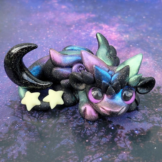 Moon Galaxy Dragon “Rocket”, Handmade Clay Dragon