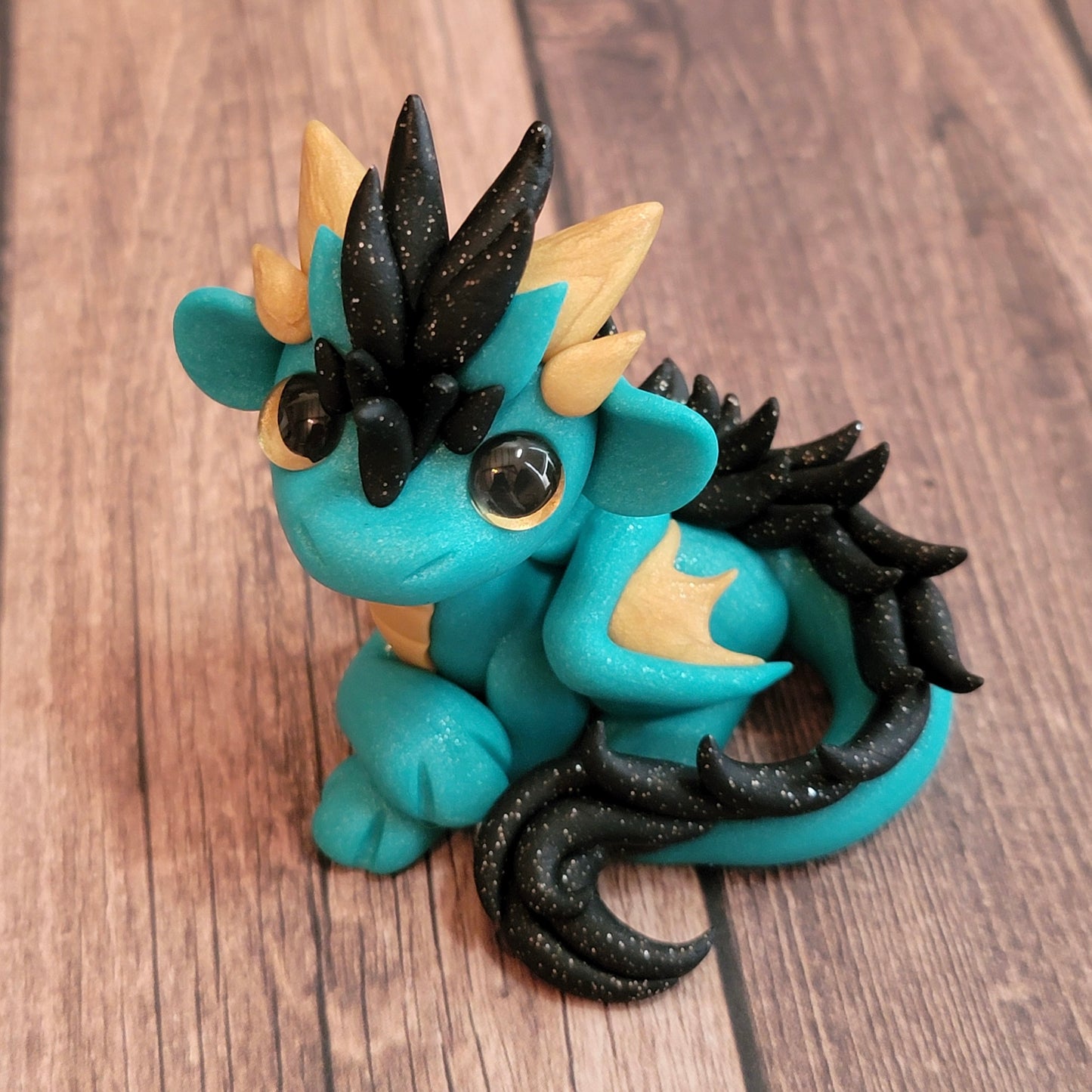 Teal Gold Oriental Dragon “Dumpling”, Dragon Sculpture