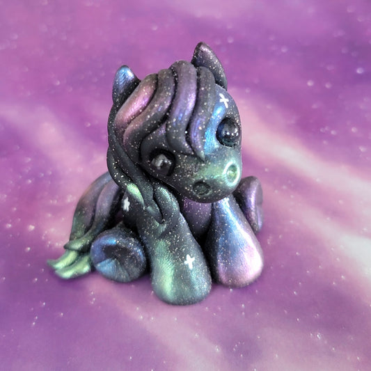 Mini Galaxy Star Pony, Handmade Clay Pony