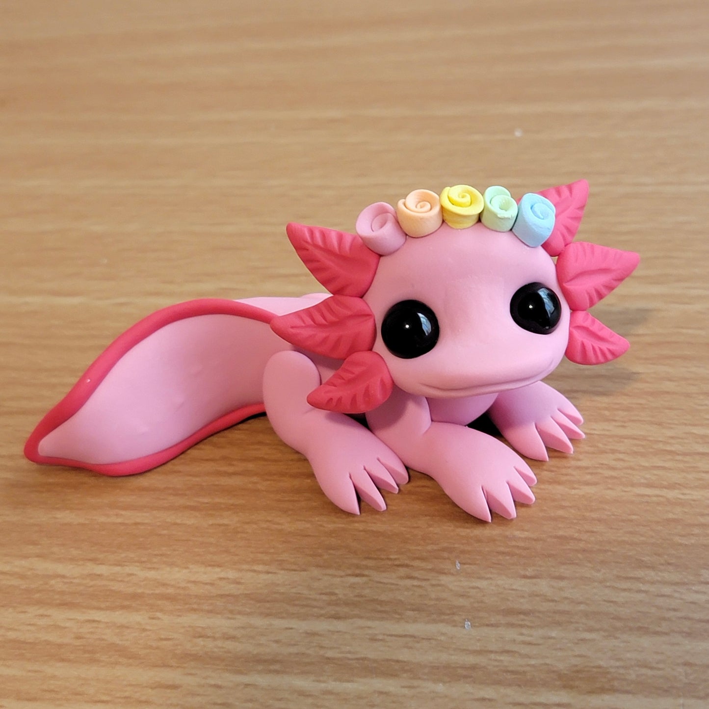 Flower Crown Axolotl “Starburst”, Handmade Clay Axolotl
