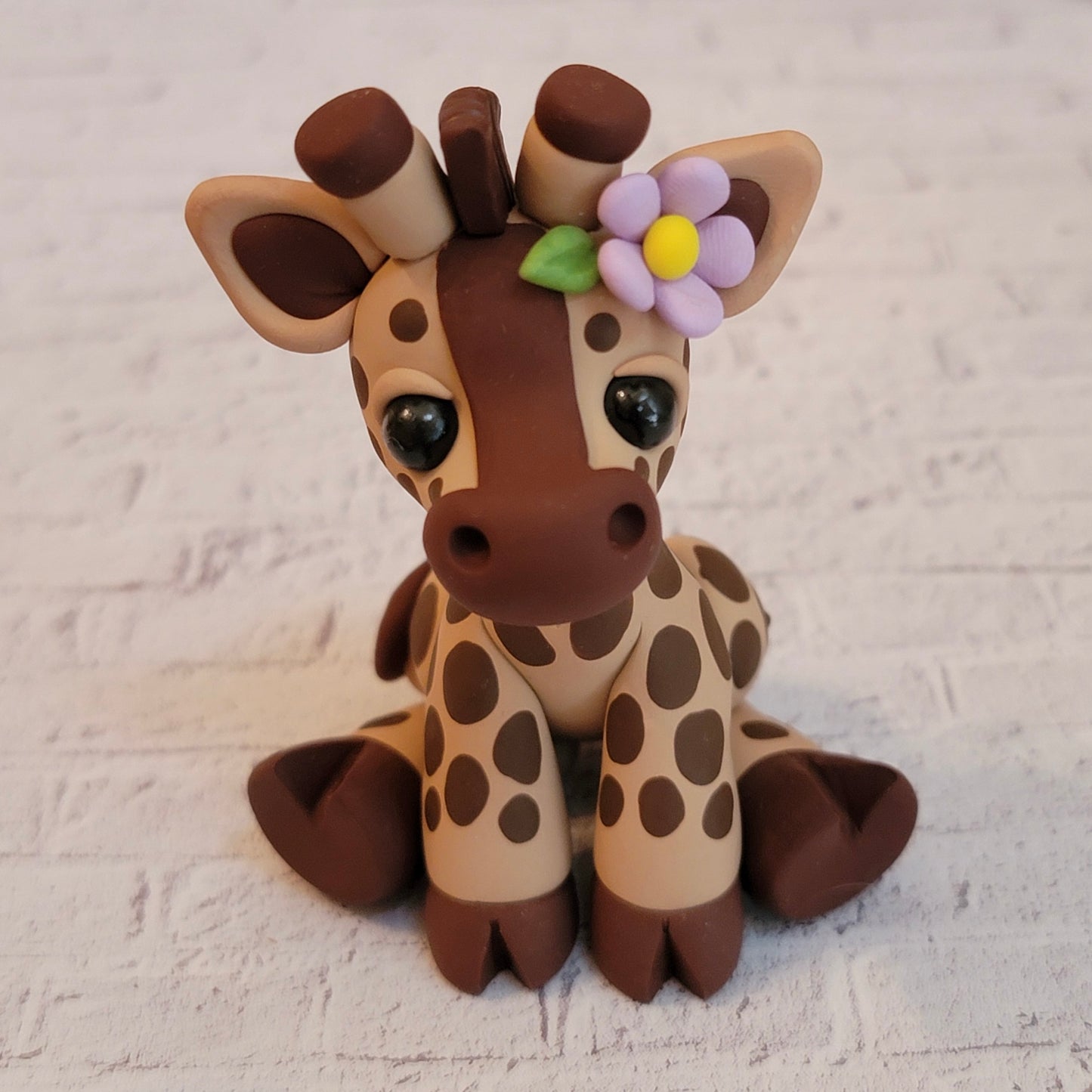Jumbo Flower Giraffe “Lilac”, Handmade Clay Giraffe