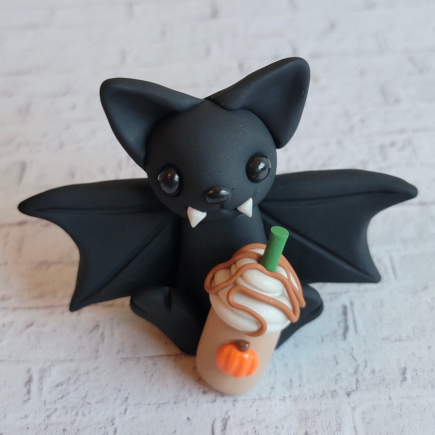 Pumpkin Spice Latte Bat “Charlie”, Handmade Clay Bat