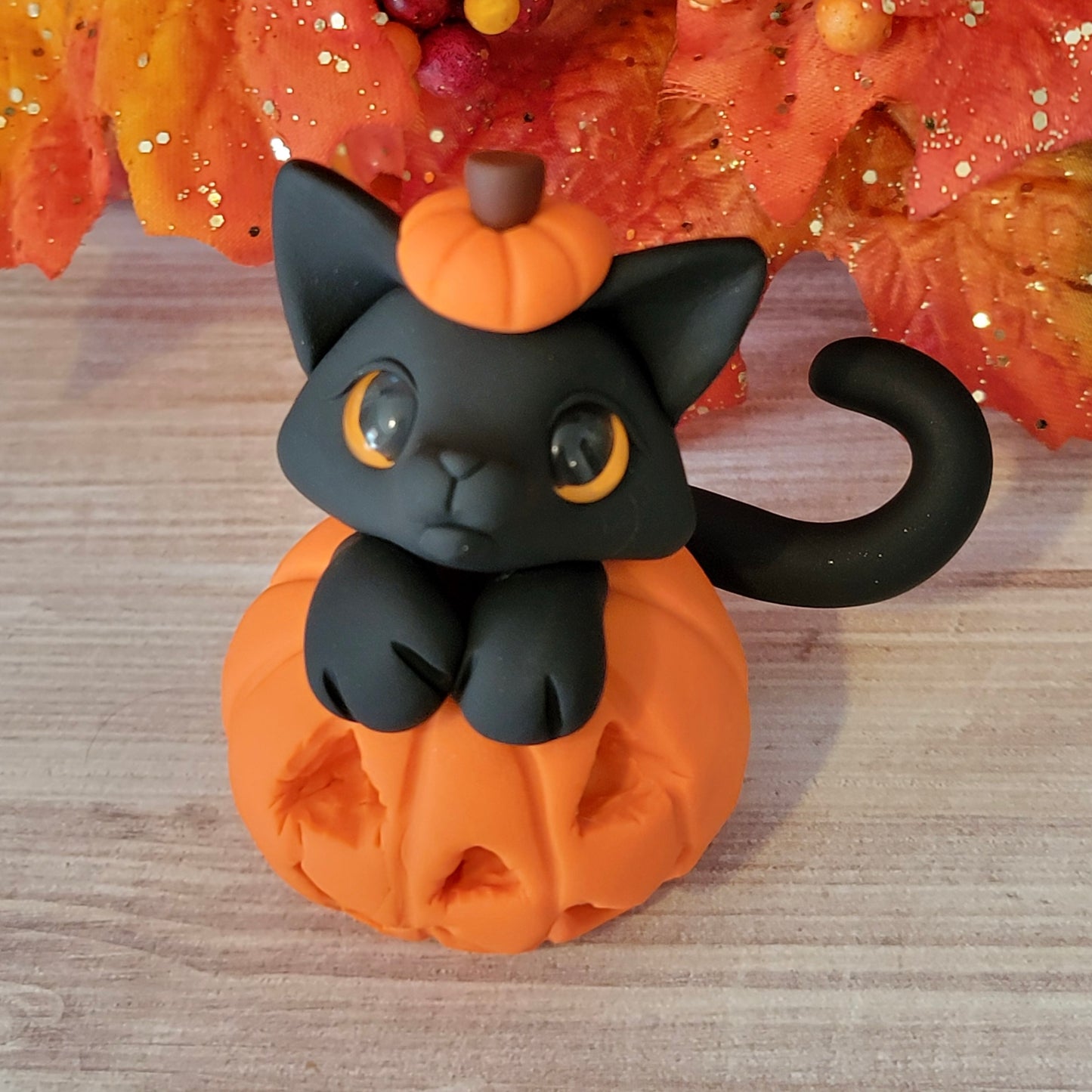 Carved Pumpkin Kitty “Binx”, Cat Sculpture