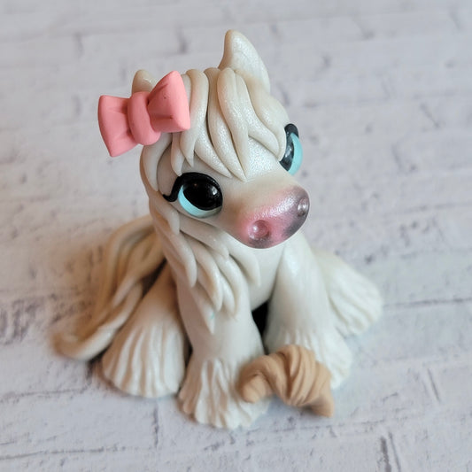 Croissant Pony “Pearl”, Handmade Clay Horse