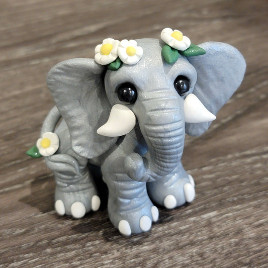 Flower Elephant “Honeysuckle”, Handmade Clay Elephant