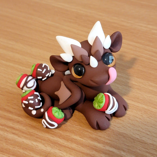 Chocolate Strawberry Dragon “Drizzle”, Handmade Clay Dragon