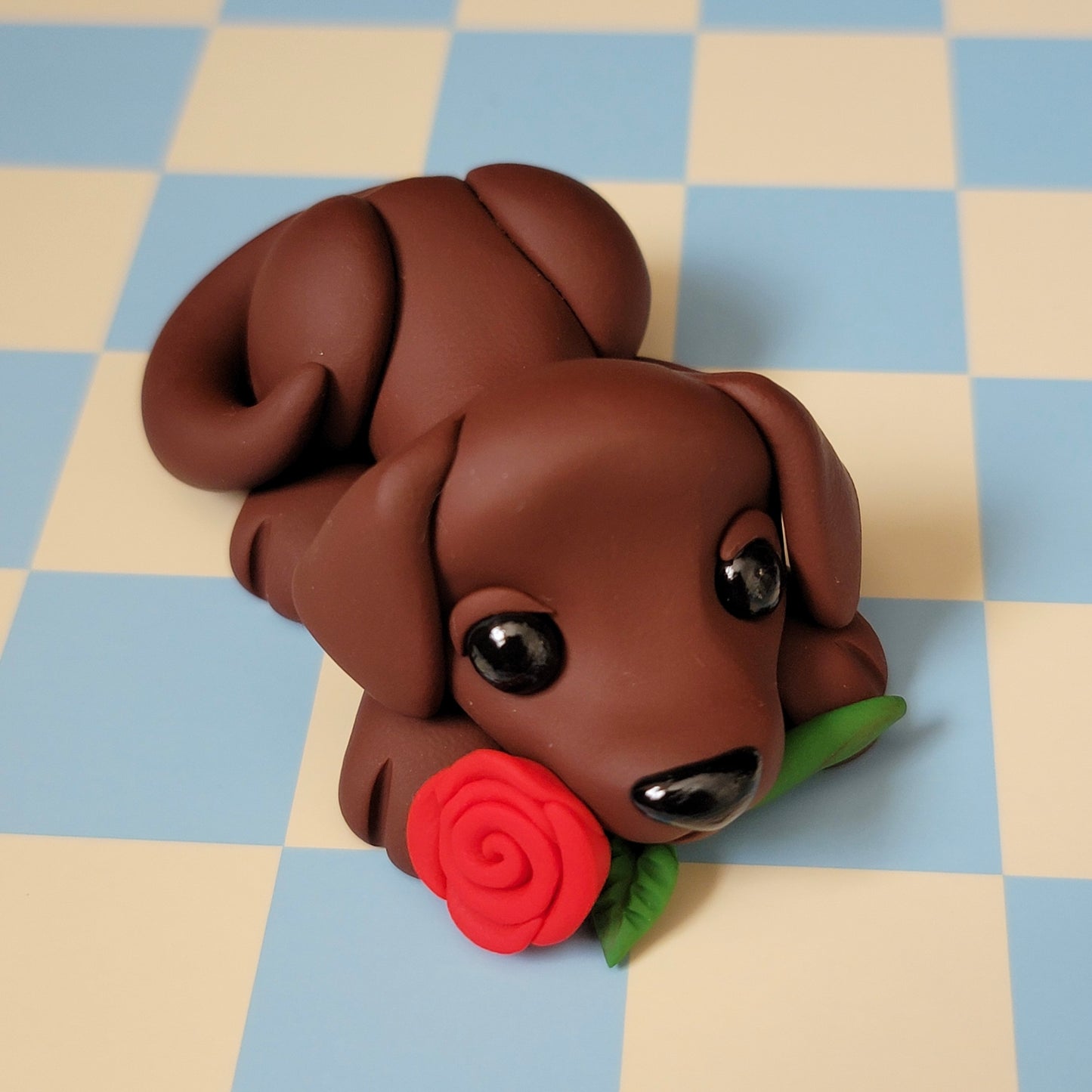 Chonky Chocolate Lab w/Rose “Valentino”, Labrador Sculpture