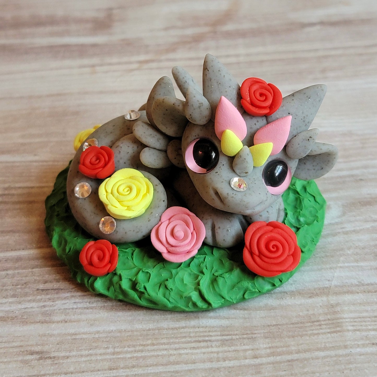 Crystal Rose Dragon “Petals”, Handmade Clay Dragon