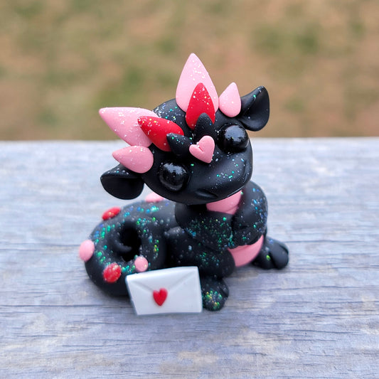 Glittery Valentine Dragon “Rosie”, Handmade Clay Dragon