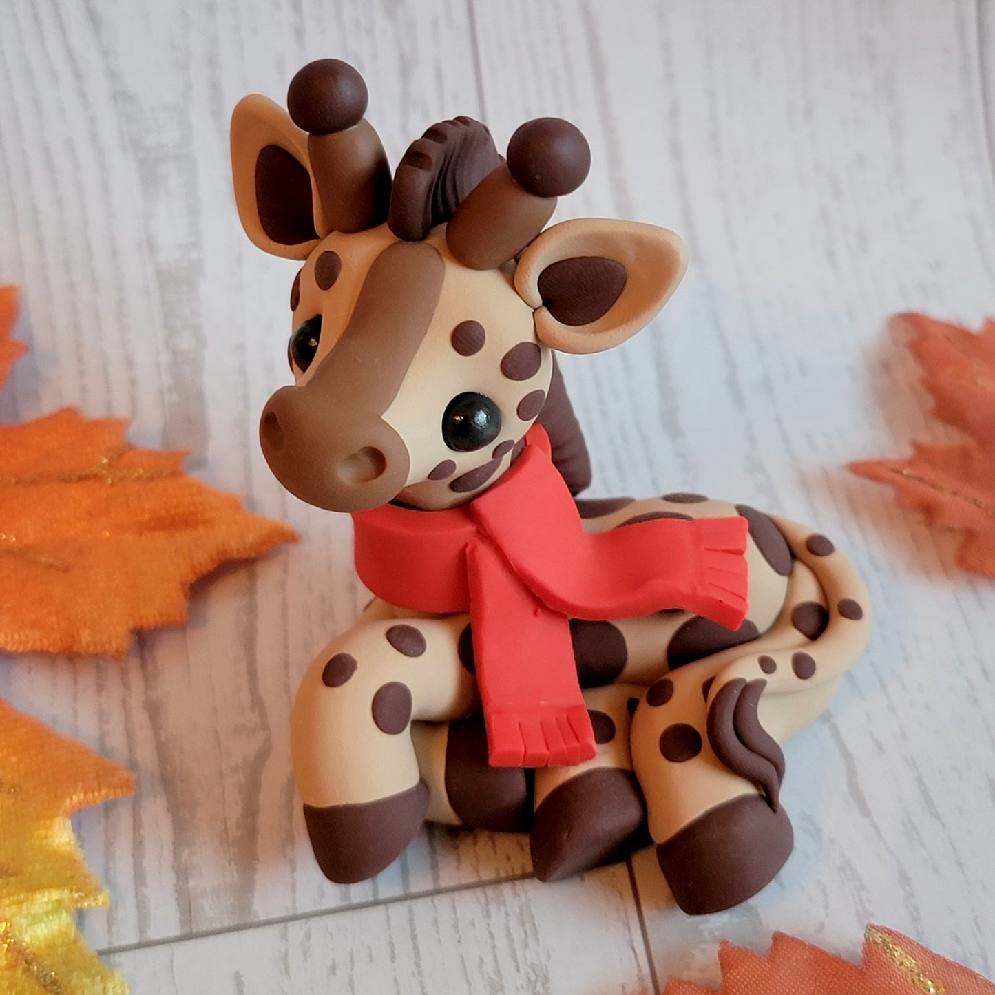 Jumbo Fall Giraffe “Crispin”, Handmade Clay Giraffe