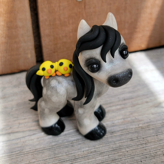 Dapple Grey Horse “Storm”, Handmade Clay Pony