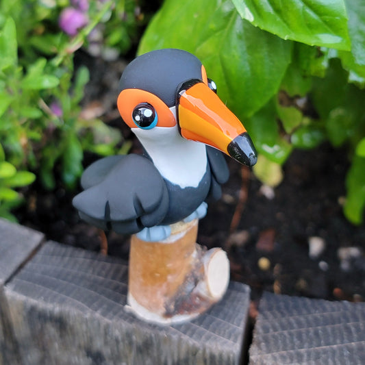 Cute Toucan “Tangerine”, Handmade Clay Toucan