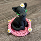 Black Cat “Flower”, Handmade Clay Cat