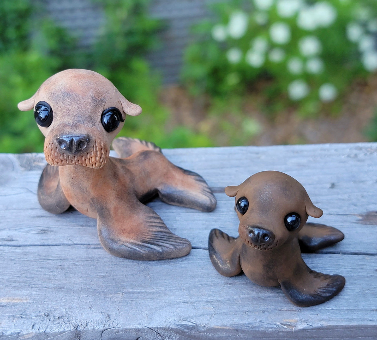 Momma and Baby Sea Lions “Pippa and Peanut”, Handmade Clay Sea Lions