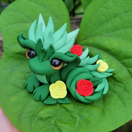 Rose Oriental Dragon “Thorn”, Handmade Clay Dragon