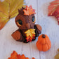 Fall Leaves Owl “Juniper”, Handmade Clay Owl