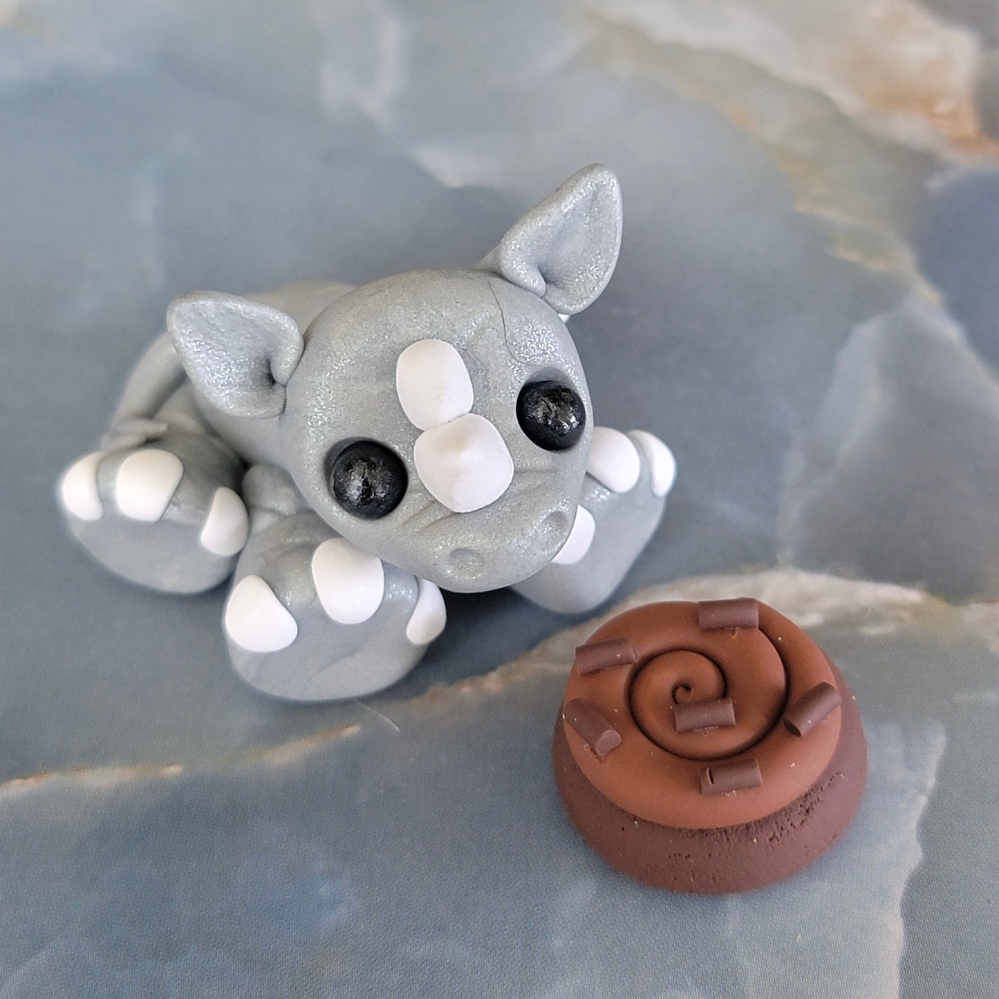 Mini Rhino w/Cookie “Rocky”, Handmade Clay Rhino