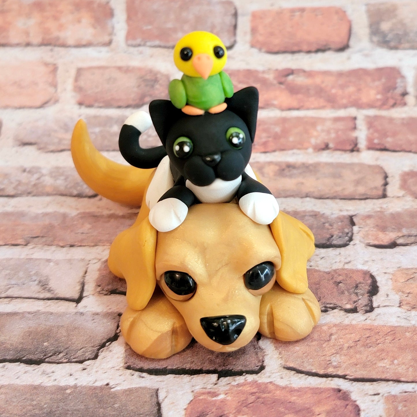 Pet Pile Figurine, Handmade Clay Pets Sculpture