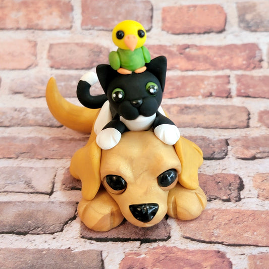 Pet Pile Figurine, Handmade Clay Pets Sculpture