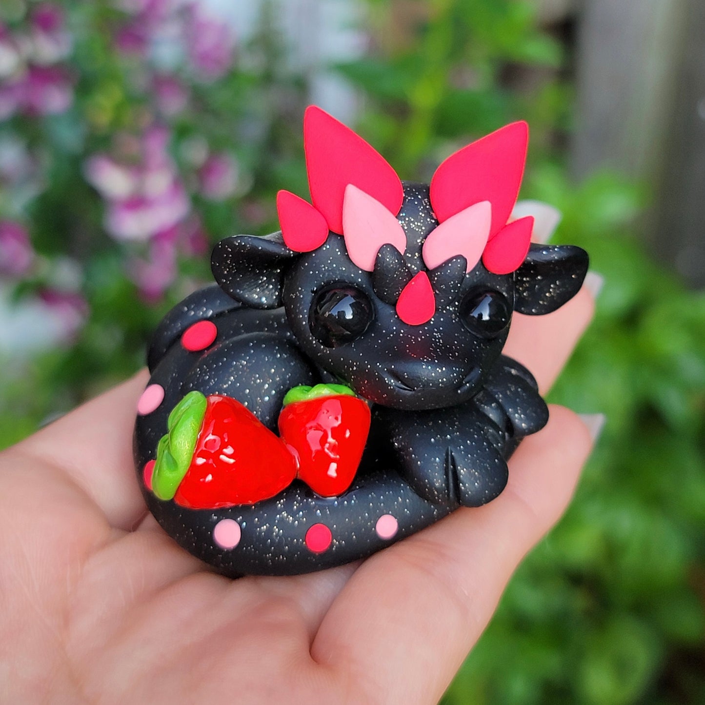 Mini Strawberry Dragon “Petunia”, Handmade Clay Dragon