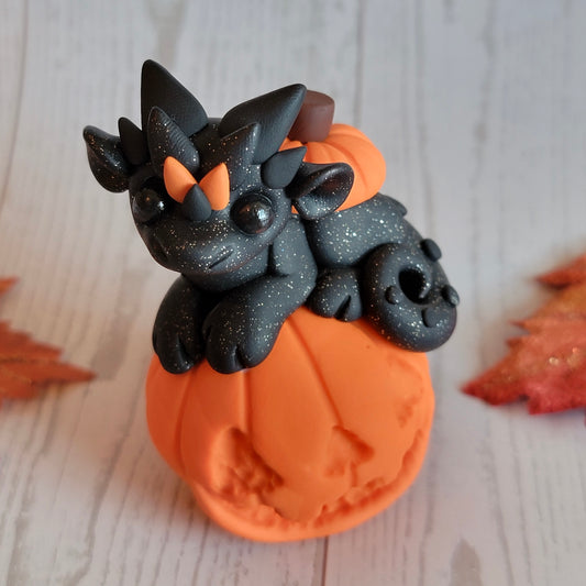 Jack o’Lantern Dragon “Binx”, Handmade Clay Dragon