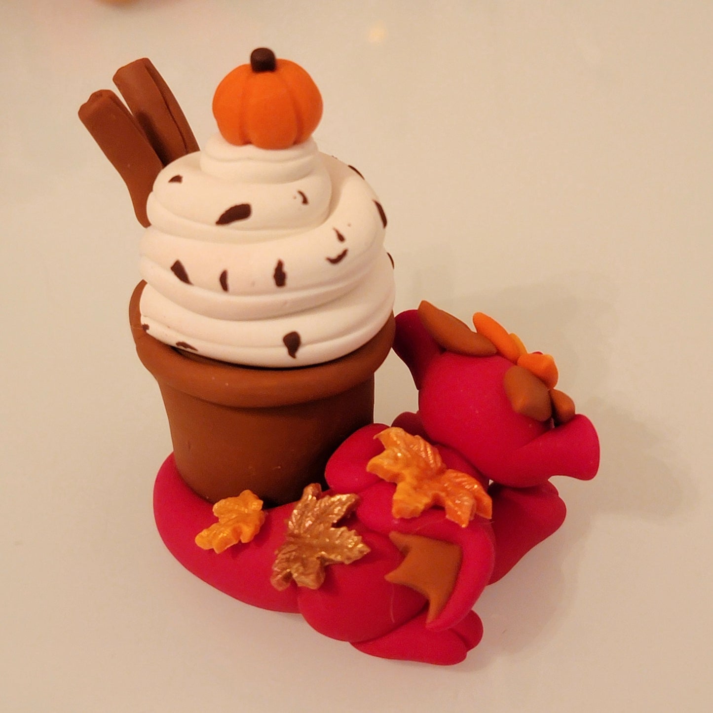 Pumpkin Spice Dragon “Sweet Treat”, Handmade Clay Dragob